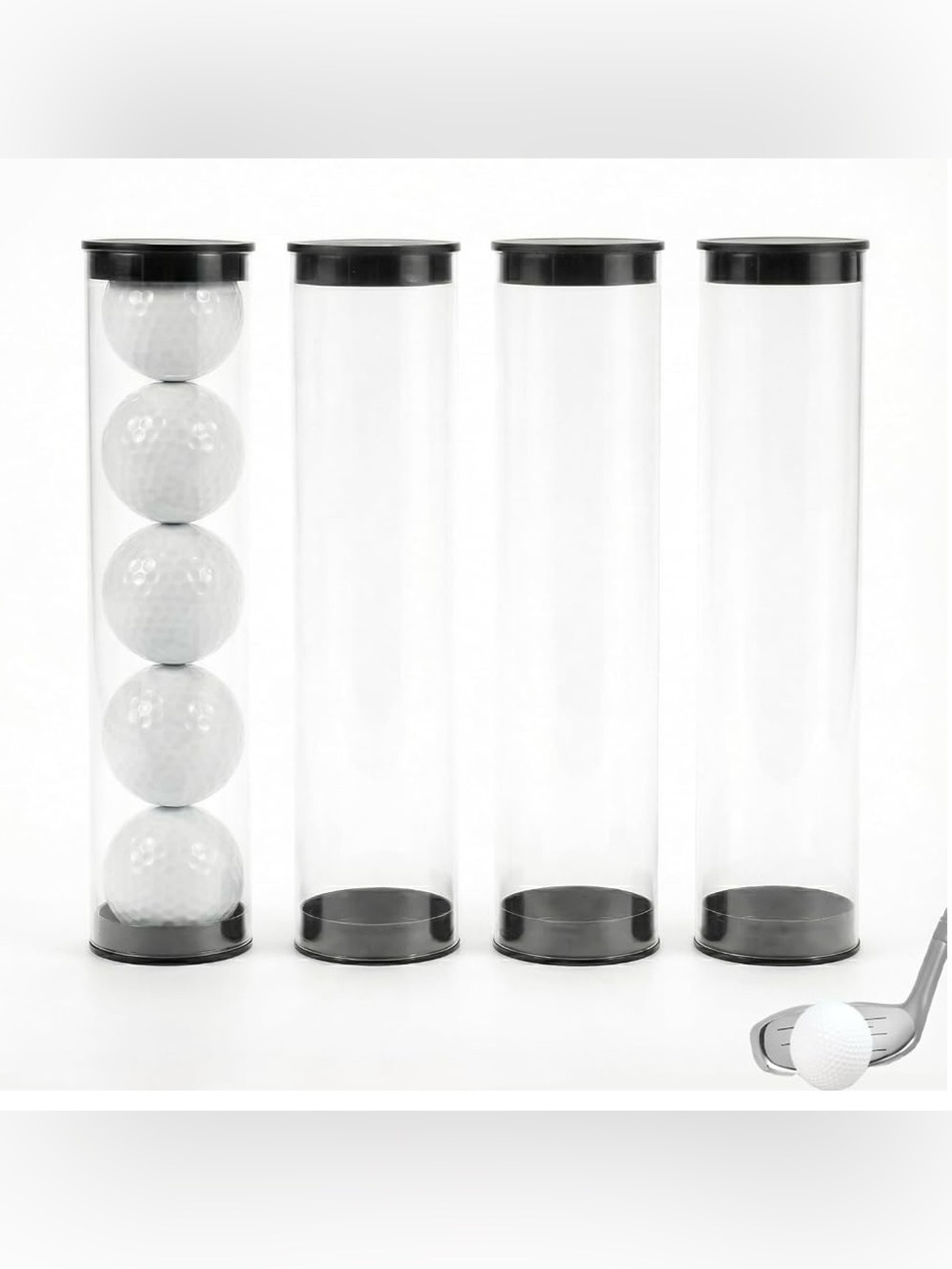 Clear Golf Ball Storage Tubes with Lids 4 Pack Portable for display/ travel